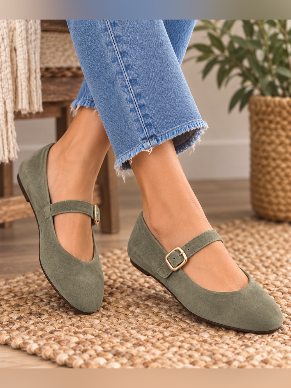 Madewell Remy Mary Jane Ballet Flats Olive Green Suede Size 11